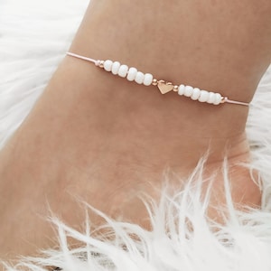 Macramé Anklet Rocailles Necklace Pearls Heart Rose Gold