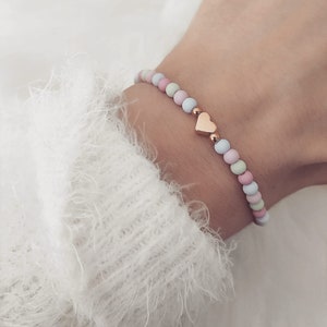 Delicate pearl bracelet heart rose gold bracelet friendship bracelet mother daughter pastel colors