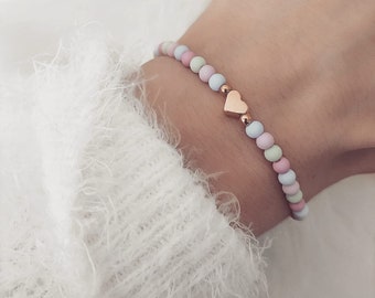 Delicate pearl bracelet, heart-shaped rose gold bracelet, friendship bracelet for mother and daughter, pastel colors