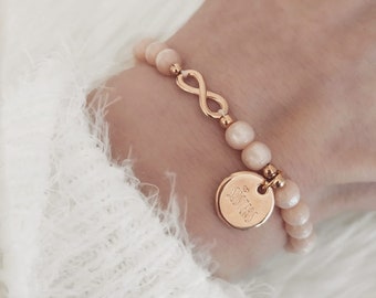 Sisters Infinity Perlenarmband Roségold Rosa Bracelet Schwester Farbwahl