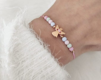 Guardian angel bracelet macrame pastel colors pearl bracelet lucky charm color choice