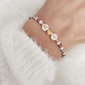 Nombre pulsera cuentas corazón beige oro rosa letras de deseo letras pulsera de perlas pulsera inicial de nacimiento