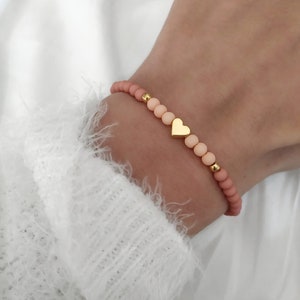 Delicate pearl bracelet pearls pink heart rose gold bracelet friendship bracelet