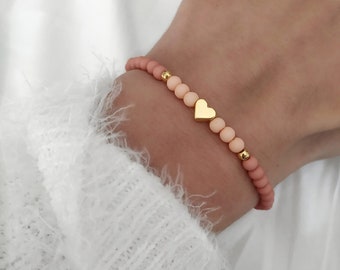 Delicate pearl bracelet pearls pink heart rose gold bracelet friendship bracelet