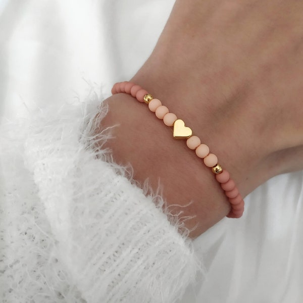 Bracelet de perles délicat perles coeur rose bracelet en or rose bracelet d'amitié