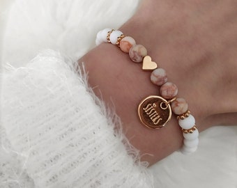 Sisters Perlenarmband Weiß Silber Bracelet Schwester Farbwahl