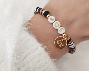 Sisters Personalisiertes Armband Heishi Perlen Wunschbuchstaben Initialen Bracelet Initialenarmband Farbwahl