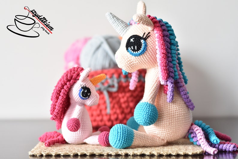 Ezerioszka 47cm Set of three unicorns english crocheting patterns medium and small unicorn three size of unicorns big 60cm 37cm