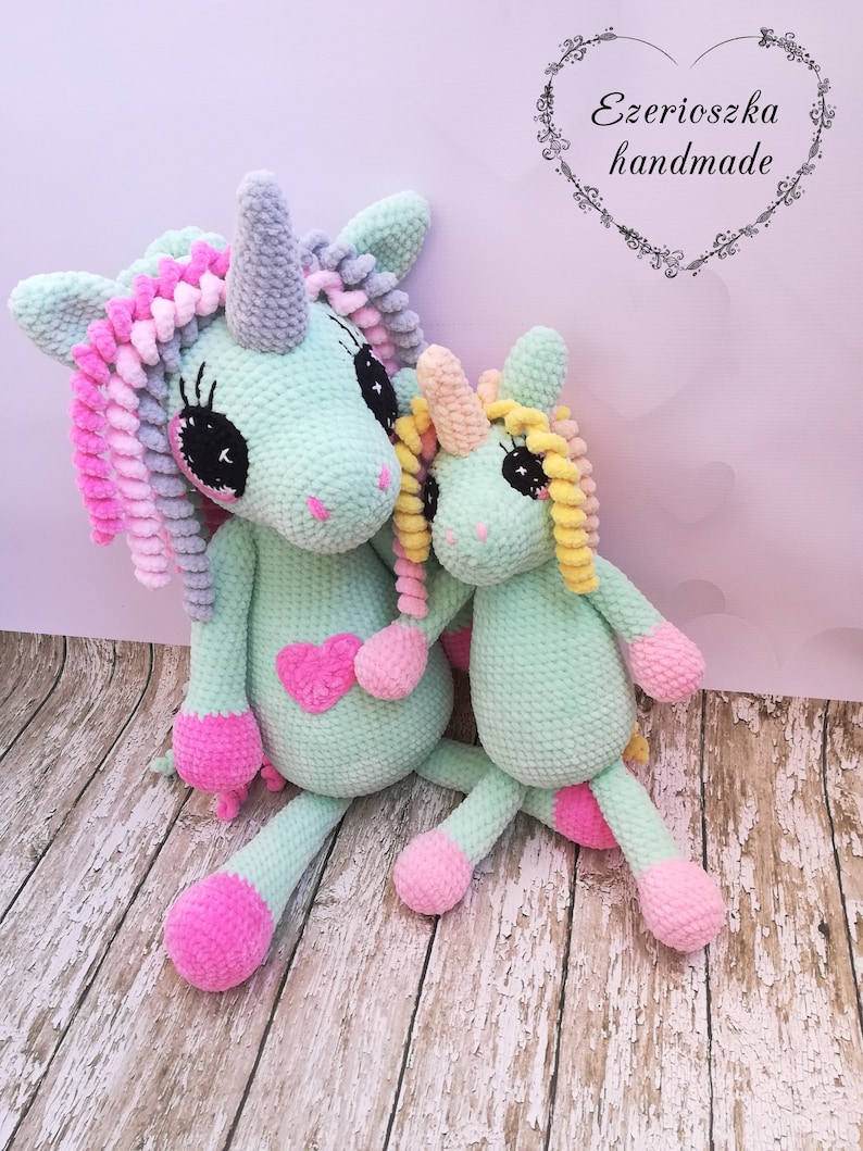 Ezerioszka 47cm Set of three unicorns english crocheting patterns medium and small unicorn three size of unicorns big 60cm 37cm