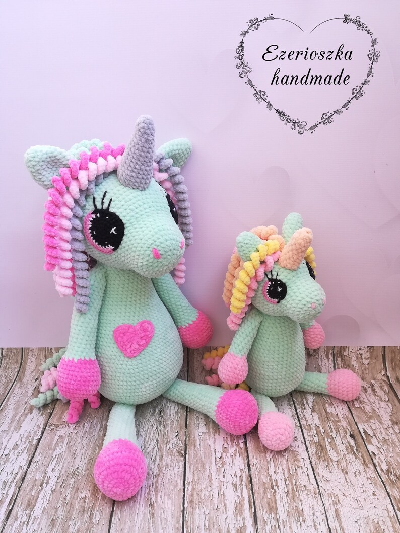 Ezerioszka 47cm Set of three unicorns english crocheting patterns medium and small unicorn three size of unicorns big 60cm 37cm