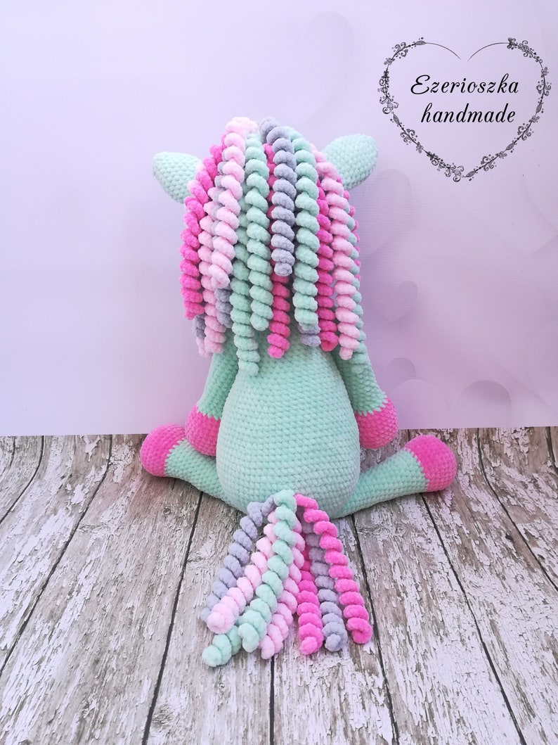 Ezerioszka 47cm Set of three unicorns english crocheting patterns medium and small unicorn three size of unicorns big 60cm 37cm