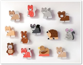 Poignée de meuble animaux de la forêt boutons de meubles, boutons de commode, meubles pour enfants, meubles, poignée d'armoire, poignées en bois, bouton en bois, chambre d'enfant