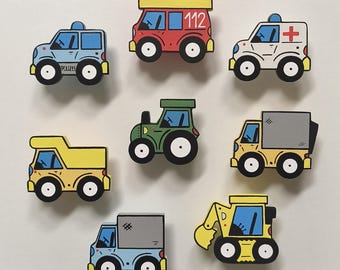 Tiradores de muebles, vehículos, pomos para muebles, pomos de tocador, muebles infantiles, muebles, tiradores de armarios, tiradores de madera, pomos de madera, bomberos