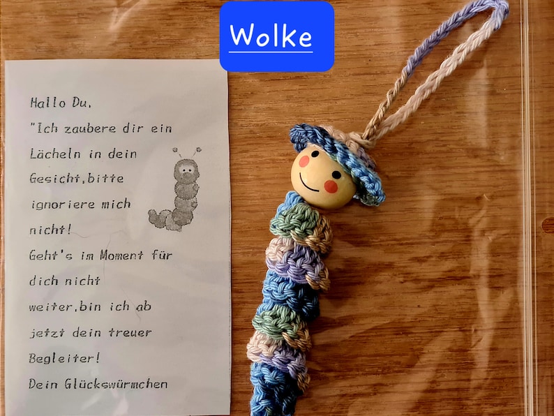 Sorgenwürmchen mit Hut Häkelwürmchen Bild 6