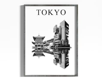 Tokyo Black And White Art Poster, Wall art digital download printable, Minimalist wall art print, Black art prints, Home decor wall art