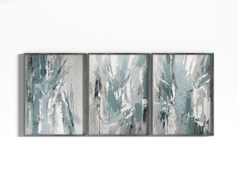 Wall art neutral prints set of 3, Modern abstract digital print, Turquoise grey gallery wall art, Set of 3 prints abstract grey blue