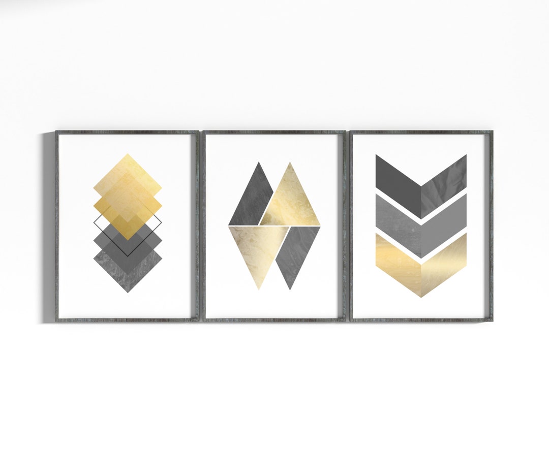 Gold &amp; Grey Geometric Art Print, Geometry Art, Minimalism, Abstract ...
