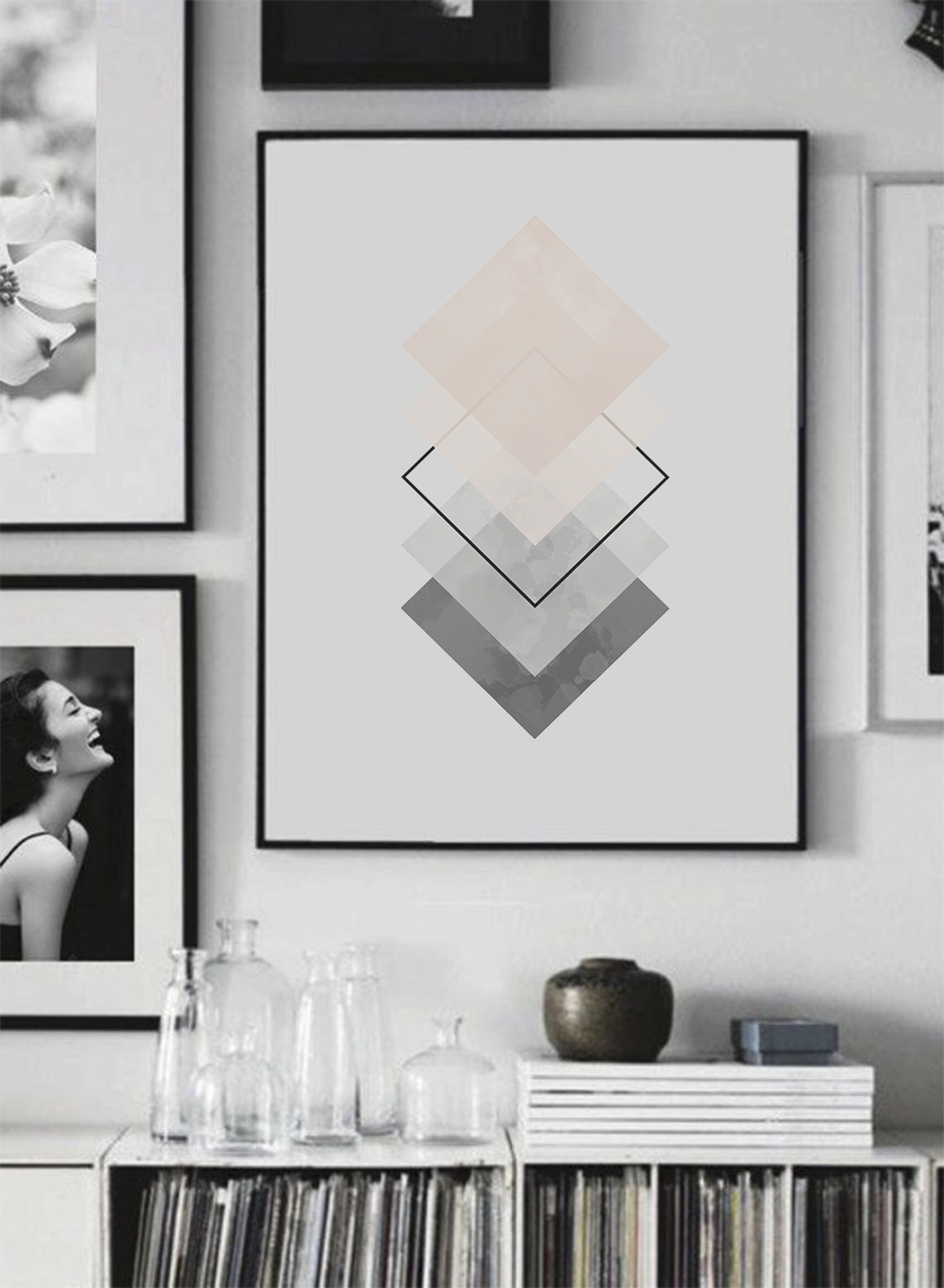 Minimalist Art Print, Pink and Grey Print, Square Prints, Wall Decor