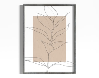 Modern botanical wall art prints home decor, Warm tone prints digital download, Line print minimalist, Botanical prints digital living room