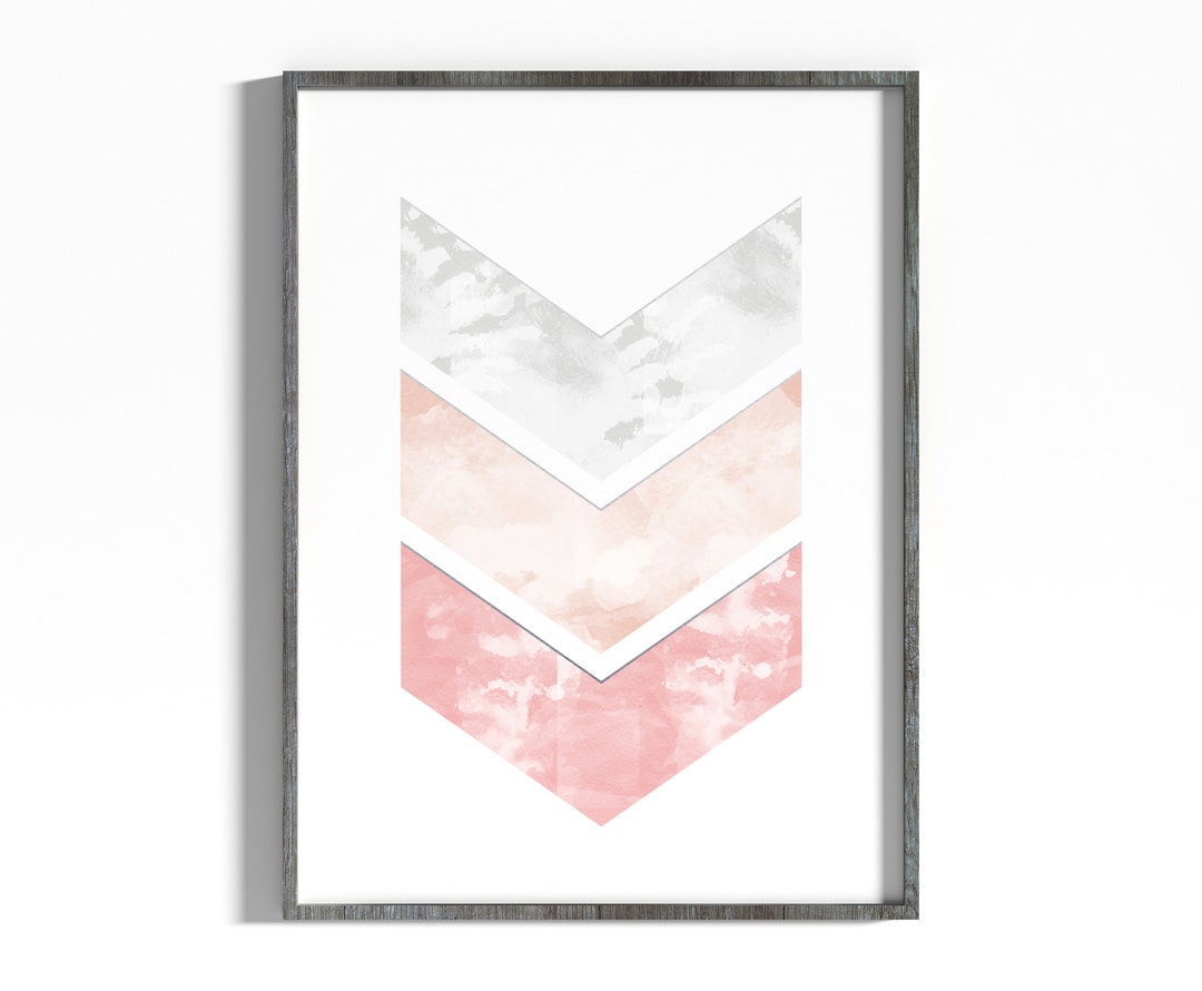 Pink Grey Beige Poster Art, Geometric Chevron Art, Rustic Art, Blush ...