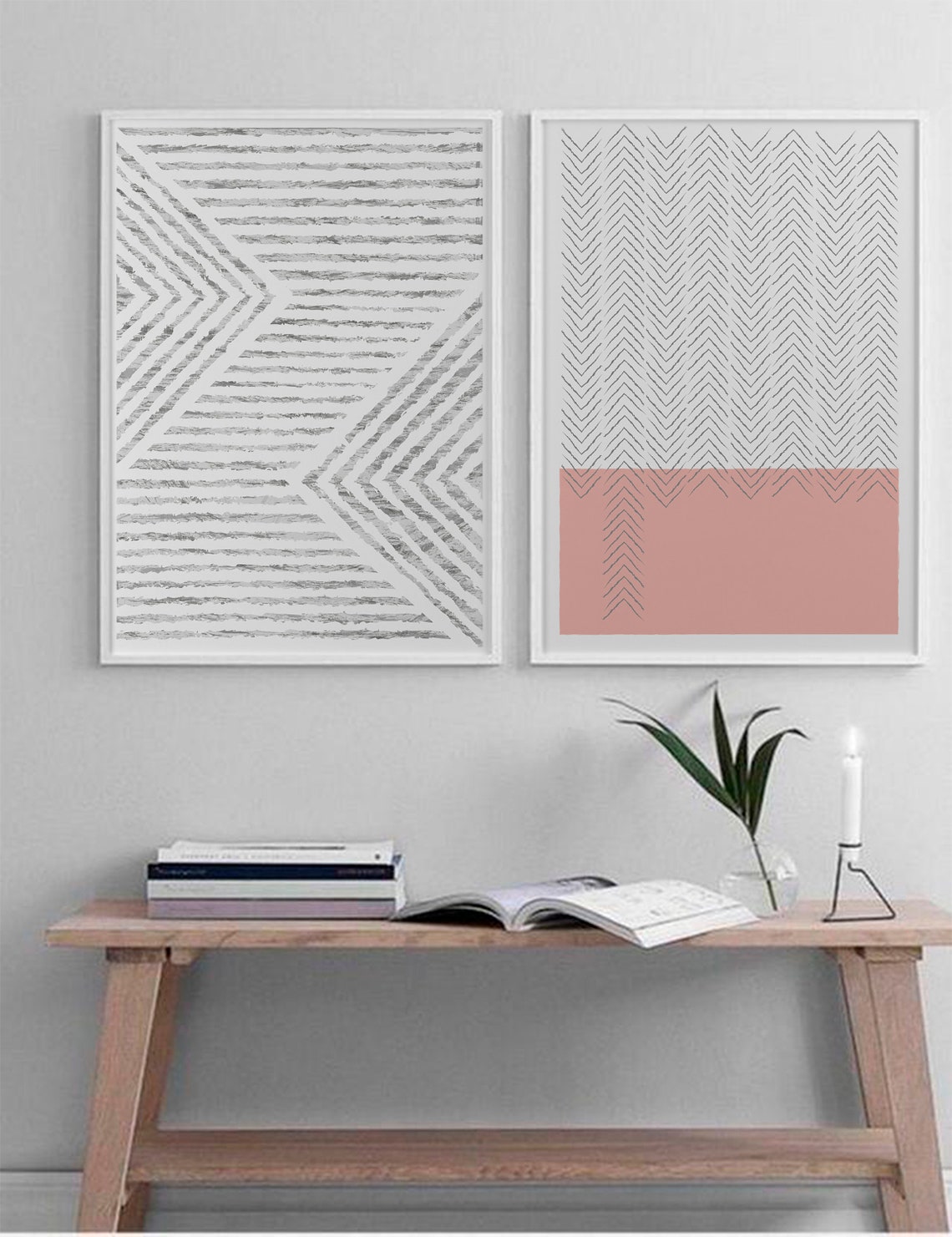 Black White Lines Wall Art Set Minimalist Print Set Abstract Etsy