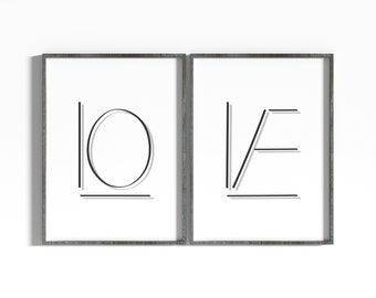 Love Printable Wall Art , Classic Love Word Poster, L O V E Set of 2, Printable wall art set of 2, Digital prints, Home Decor Family Art