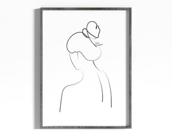 Line Art Print, Woman Art Minimalist, Wall Art Digital Download, Black and white print, Black line art women figure, Line art black & white