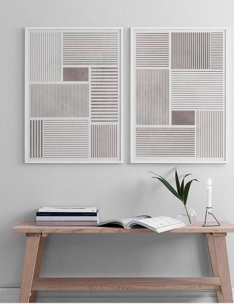 Graphic Art Print Set of 2 Black and White Line Art Etsy
