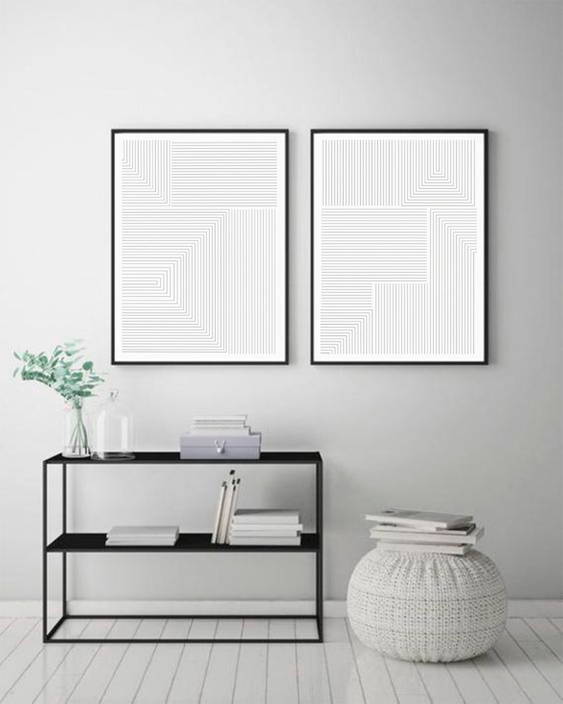 Abstract print set of 2 digital download, Minimalist Print Set, Modern Art Print, Above the Bed Prints, Set of 2 , Black Lines Print image 2