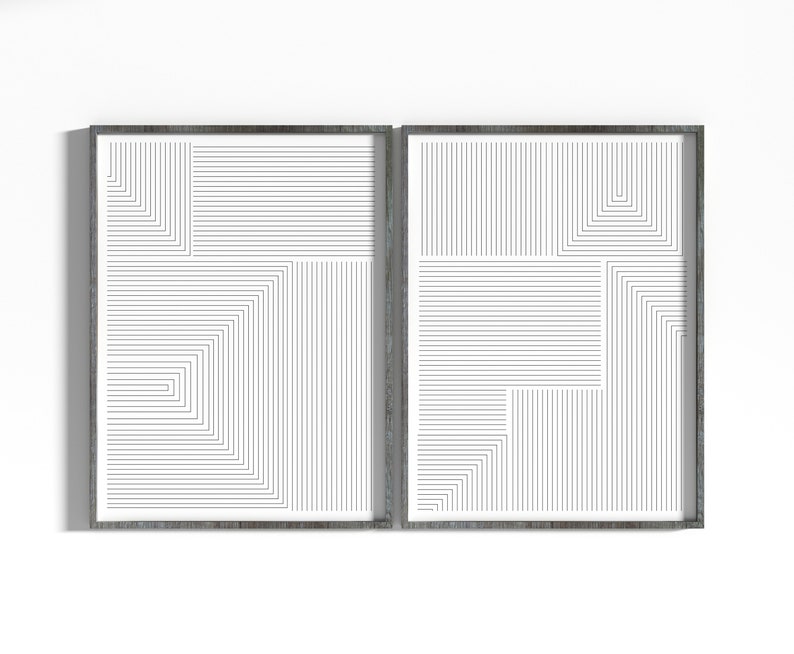 Abstract print set of 2 digital download, Minimalist Print Set, Modern Art Print, Above the Bed Prints, Set of 2 , Black Lines Print image 1