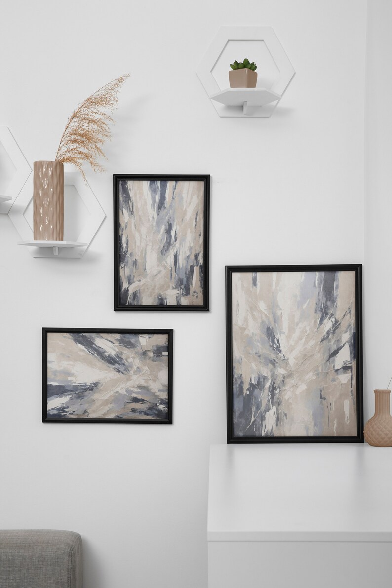 Navy Blue Wall Art Set of 3 Printable Wall Art, Modern Art Brush Strokes Print, Modern abstract digital print set of 3, Minimalist Poster image 7