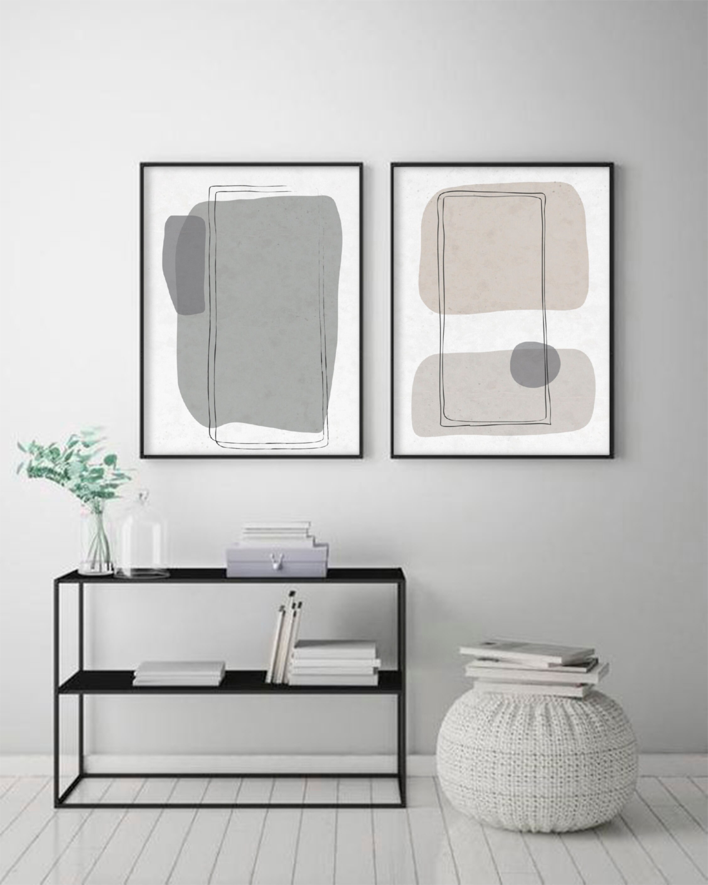 Mid Century Modern Wall Art Set of 3, Living Room Wall Art Modern, Set