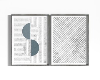 Abstract minimalist wall art set of 2, Minimalist geometric digital download, Set of 2 prints gray and white, Wall decor living room modern