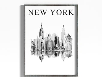 New York Print Wall Art, City Art Print, Wall Art Black and White, NY Travel Print Black and White, Black Wall Art, Digital Download