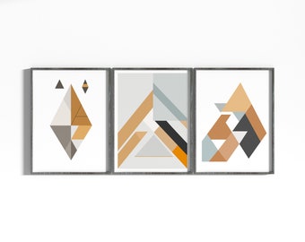 Geometric minimalist wall prints set, Poster print art digital, Printable set of 3 wall art, Earth tone geometric graphic prints