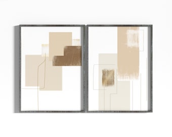 Abstract art prints digital download, Printable wall art set of 2, Minimalist wall art beige, Digital prints abstract art