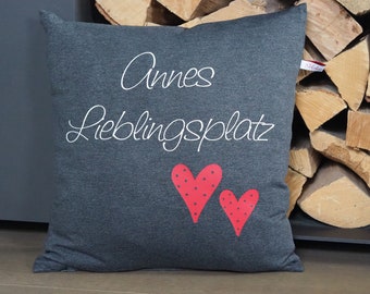 Favorite place pillow "personalized with first name", pillow with zipper and inlay, desired pillow