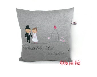 Wedding pillow personalized with name and wedding date