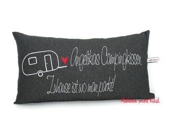 Almohada camper, personalizada con nombre, camping, caravana, jubilación