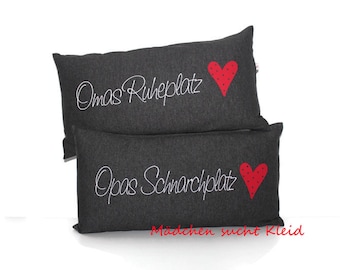 Kissenbezug mit Reißverschluss und Füllung, Oma und Opa Kissen als Doppelpack als Geschenk, Omas Ruheplatz & Opas Schnarchplatz