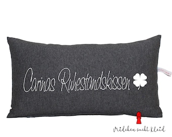 Pillow for retirement, with zipper and inlay, with name, personalized, neck roll, cloverleaf, farewell gift work colleagues