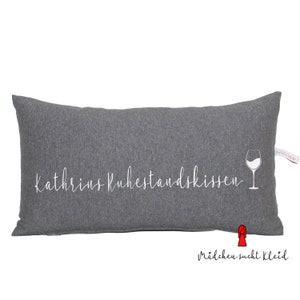 Pillow for retirement, pension, personalized with first name, wine glass, wine