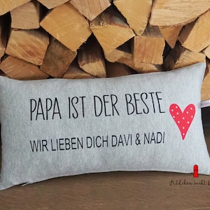 Almohada papá, 20 x 40 cm con el nombre deseado