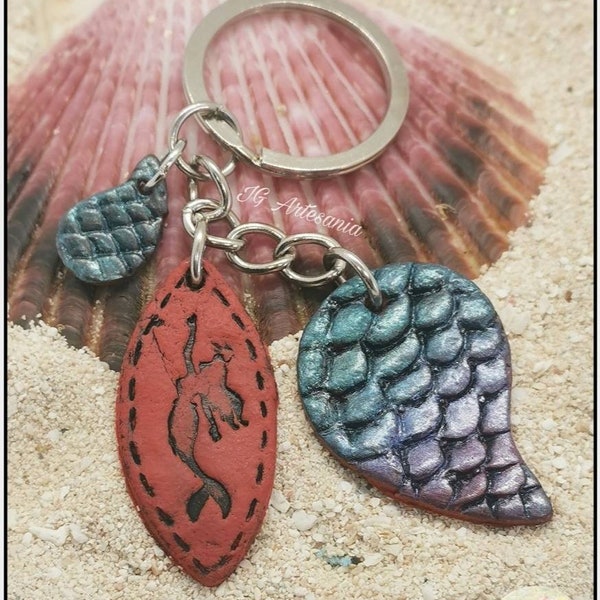 Fimo Keychain Leather Effect Mermaid Scales