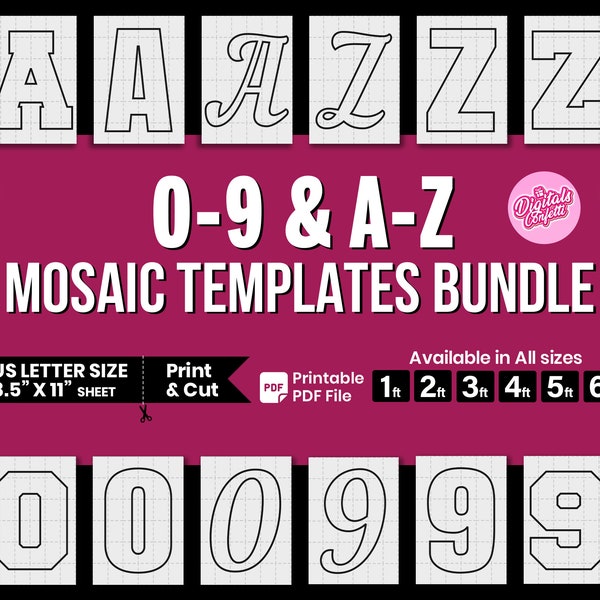 A-Z, 0-9 Mosaic From Balloons Template Bundle , Mosaic Template , All Letters , Numbers Balloon Mosaic Template , Mosaic Frame Template ,