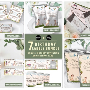 Safari theme Birthday Party Favors, Printable Birthday Labels, Template Bundle, Editable Sun Label, Chip Bag, Bottle Labels, Chocolate Wrap