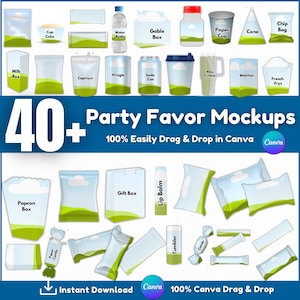 40+ Party Favor Mockups Bundle, Party Favor Mockup Bundle, Chocolate Bar, Water Bottle Label, Juice Pouch, Chip Bag, DIY Canva Frame Mockups