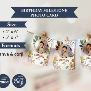 Bannière photo Safari Photo première année Photos mensuelles Tags Imprimable premier anniversaire garçon bannière jalon fête Boho Safari thème
