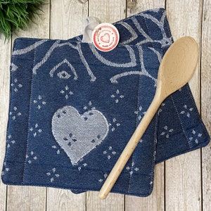 Pot holder, coaster, double insulation layer, fabric, pit cloth, blue