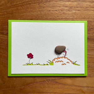 Kieselsteinbild Postkarte Vogel mit Wurm